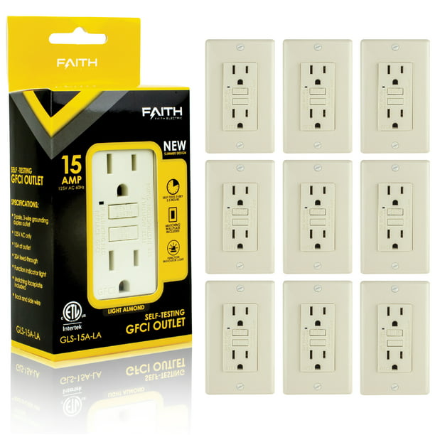 10 Piece Self-Test Ground Fault Circuit Interrupter with Wall Plate Non-Tamper-Resistant GFI Duplex Receptacles with LED Indicator Faith 15A GFCI Outlets White ETL Listed 10-Pack 